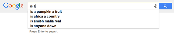 A gif showing different predicted searches in Google
